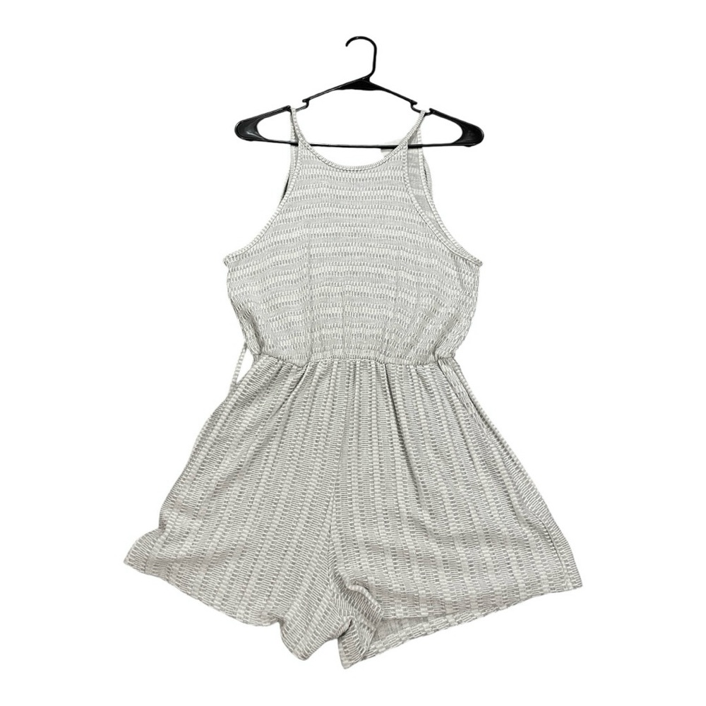 Light Grey Textured Romper - Boho Chic Summer Style, Size M